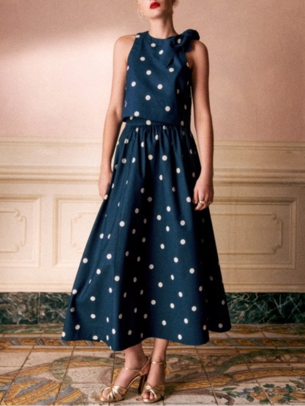 Sezane Skirt Editions Sophie Polka Dot Linen Slit A-line Midi‎ Sz US 2 FR 34 XS
